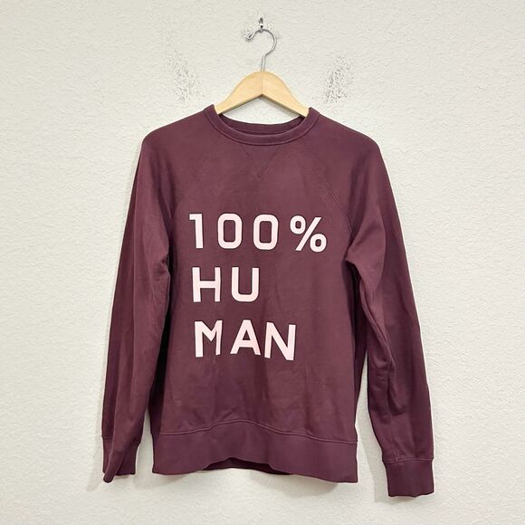EVERLANE Typography Sweatshirt Womens Sz M Burgundy 100% Human Pullover Cotton - Picture 1 of 8
